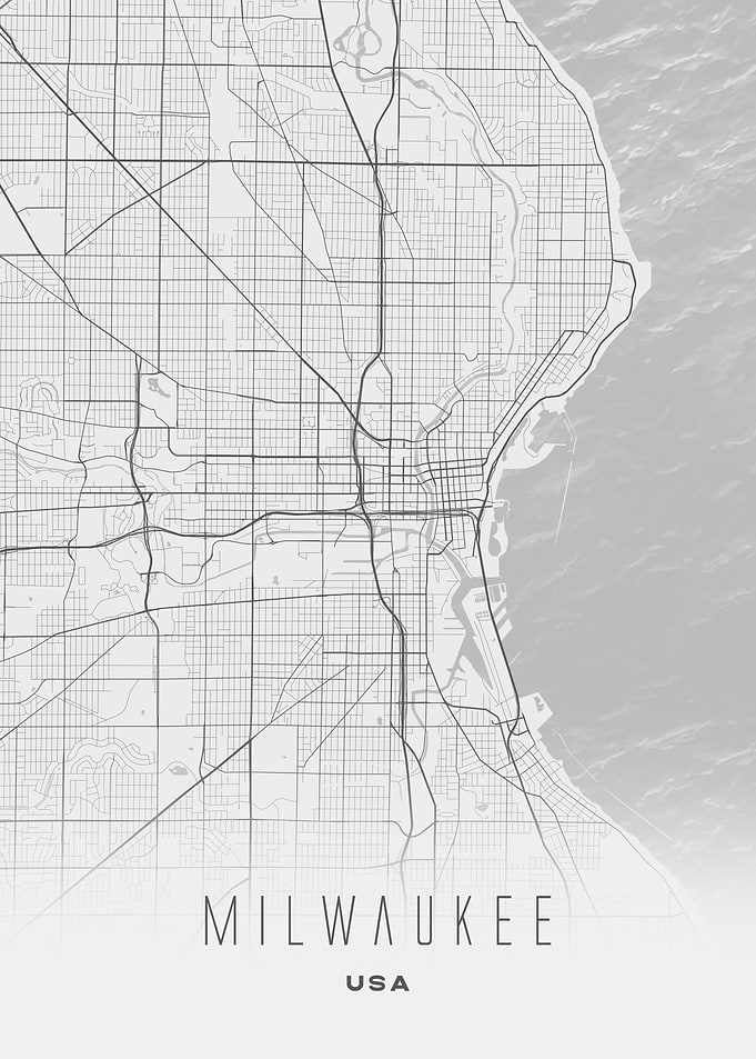 Milwaukee, Wisconsin - Minimal White City Streets Map, USA Wall Art