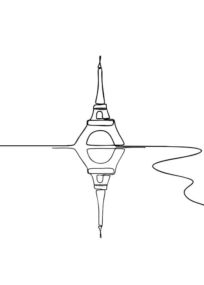Eiffel Tower Reflection Line Art