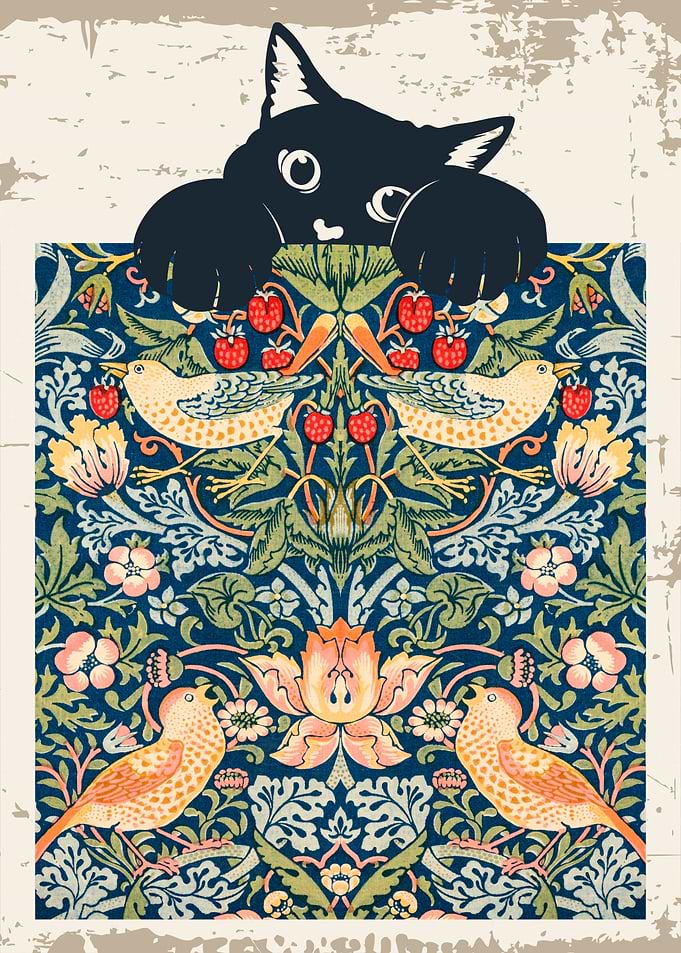 William Morris Strawberry thief and the black cat