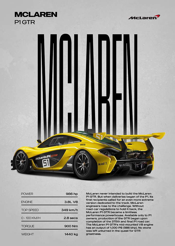 McLaren P1 GTR Yellow Supercar