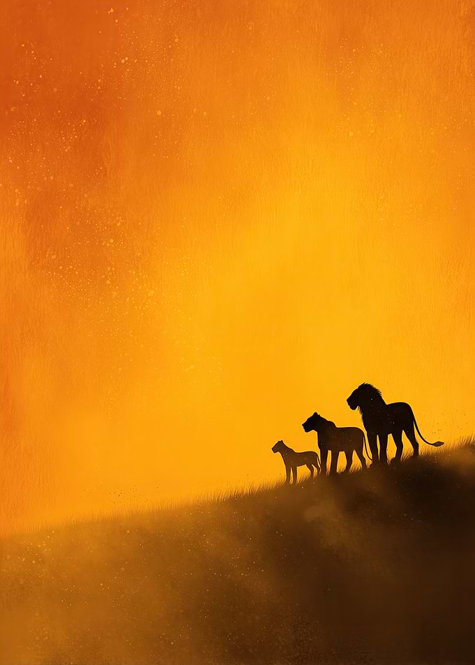 Lion Family Silhouette at Sunset