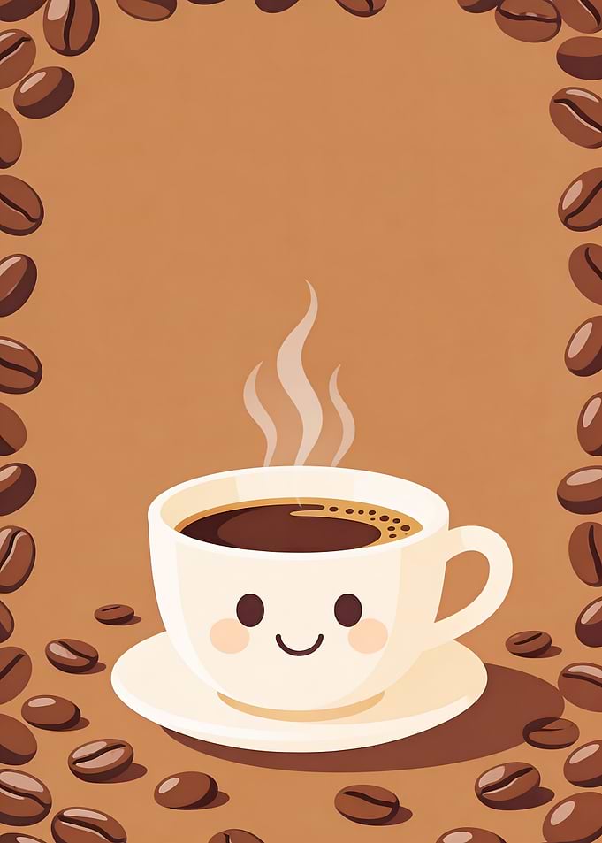 Cute Coffee Cup with Coffee Beans