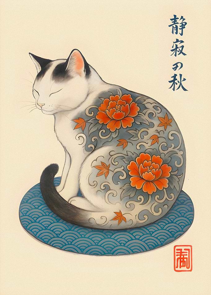 Cat with Japanese Tattoo Art