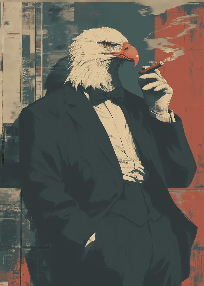 Eagle in a Suit Smoking a Cigar