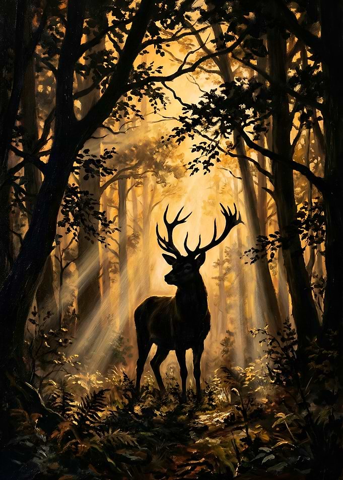 Majestic Stag in Sunlit Forest