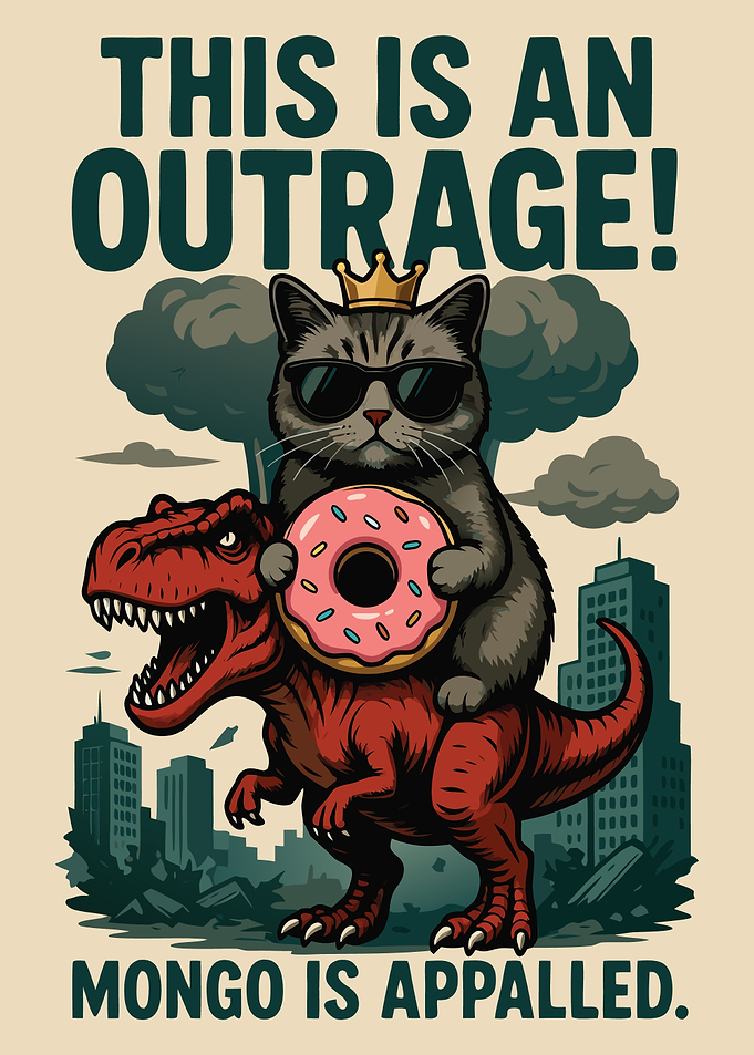 Cat Riding Dinosaur with Donut