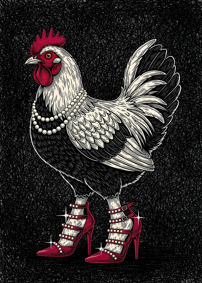 Glamorous Rooster in High Heels