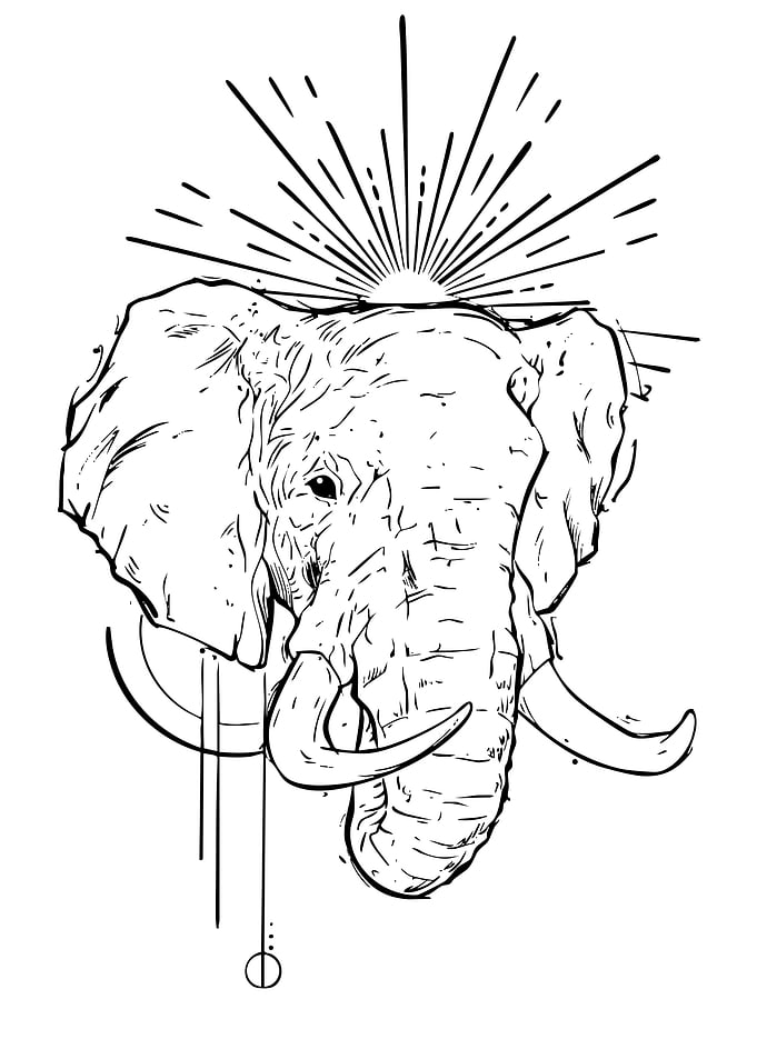Geometric Elephant with Sunburst