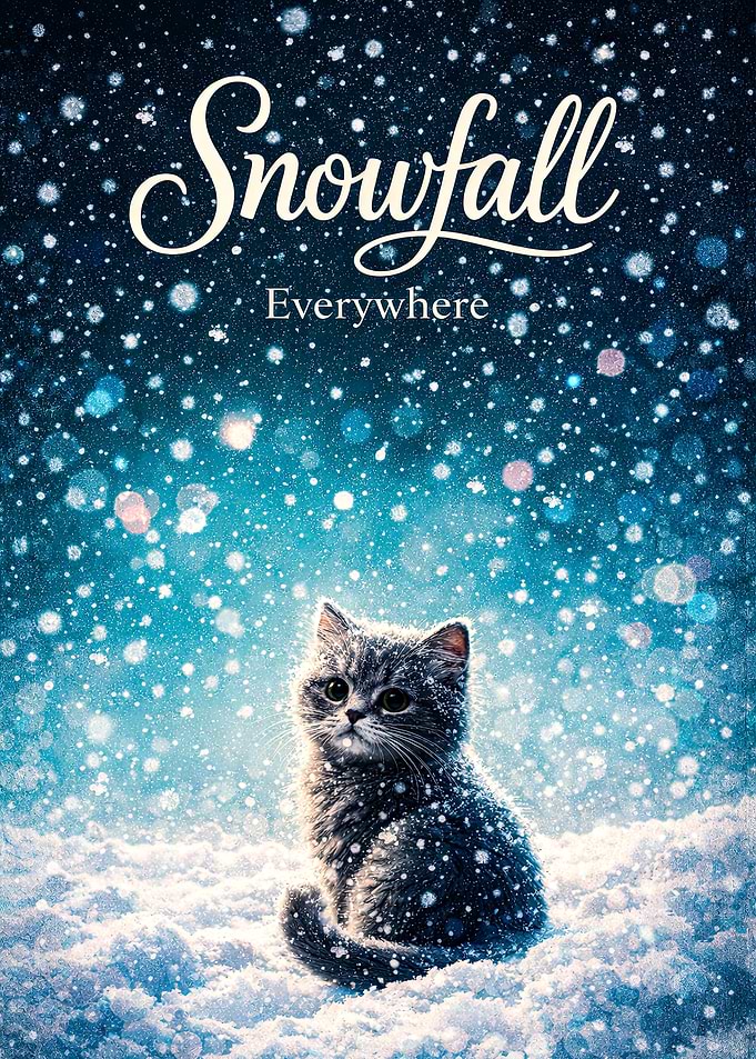 Cute Kitten in Snowfall