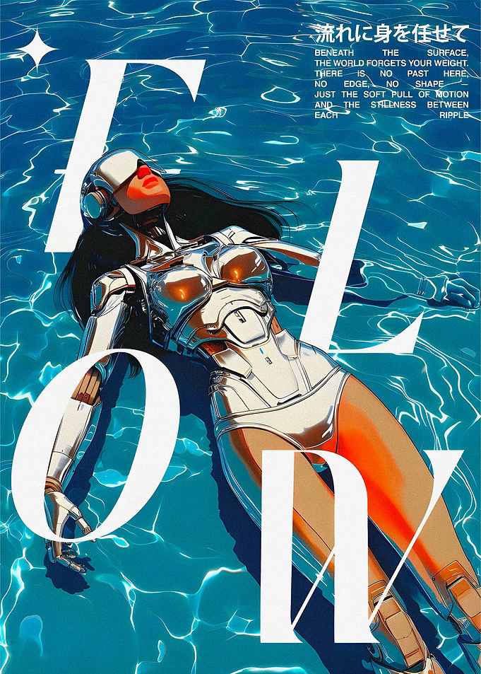 Robot Woman Floating in Water