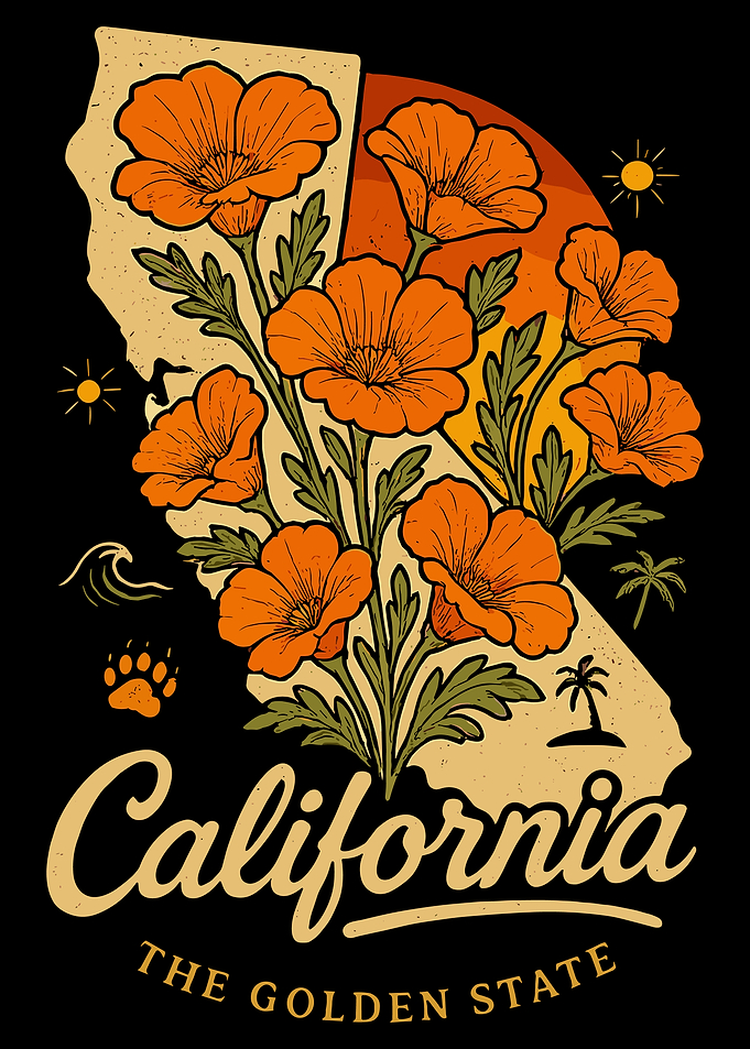 California Poppy Sunset Poster, Golden State Wall Art, Vibrant CA Landscape Print