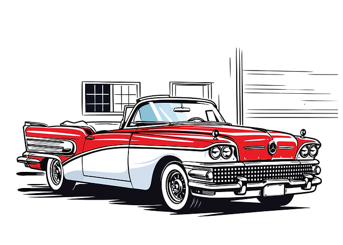 Vintage Red and White Convertible Car