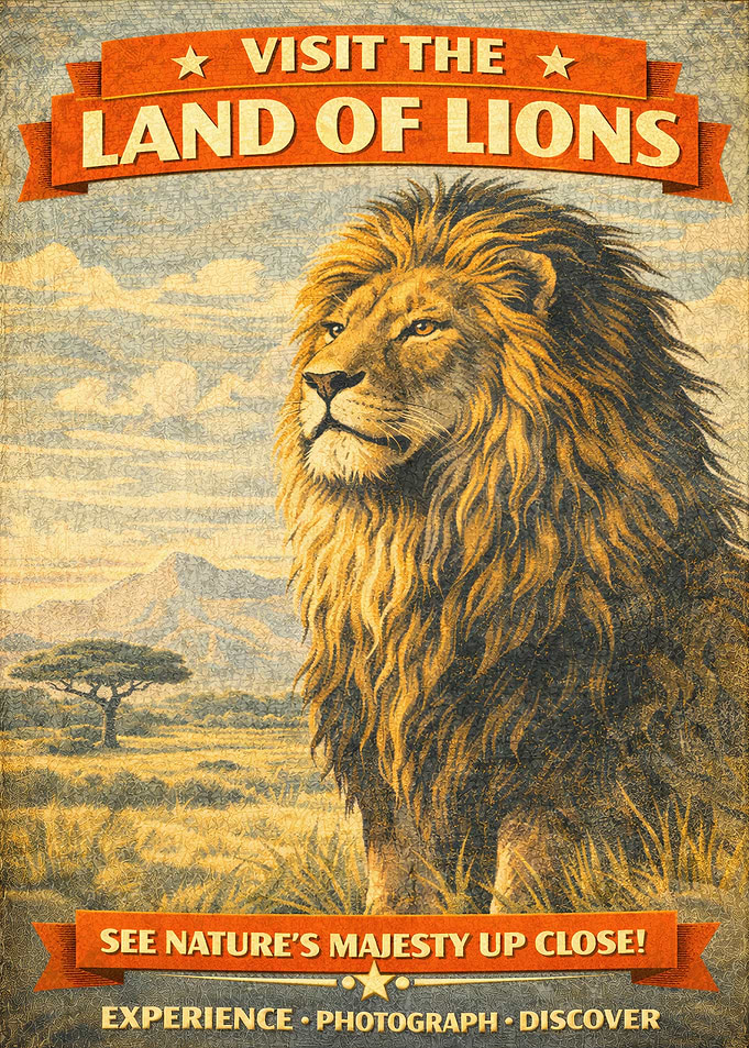 Visit the Land of Lions Vintage Poster
