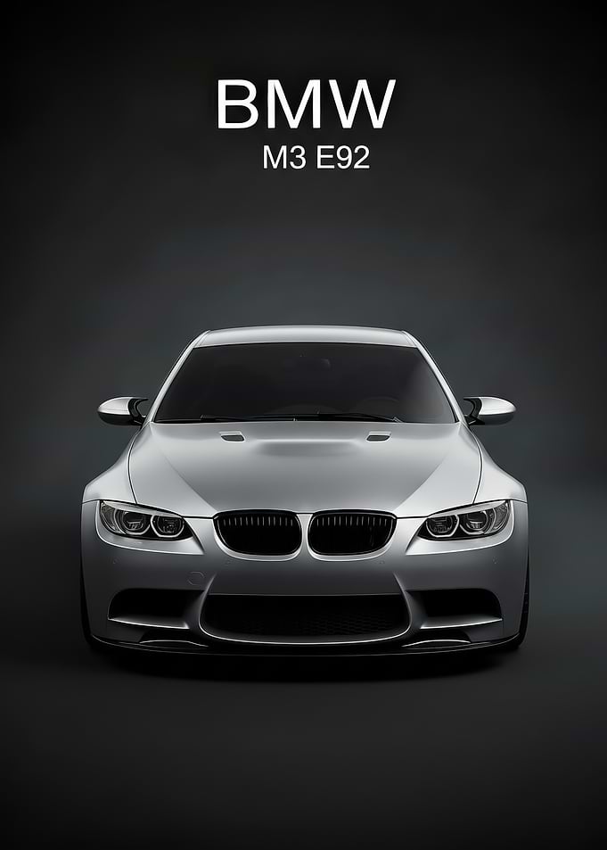 silver BMW M3 E92 Front View poster