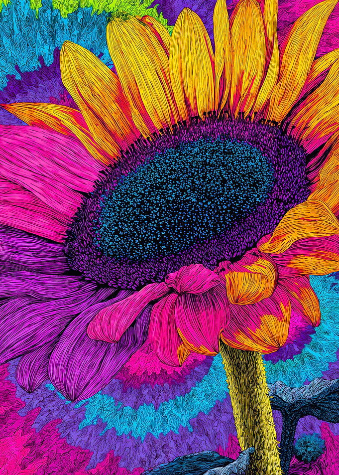 Vibrant Psychedelic Sunflower