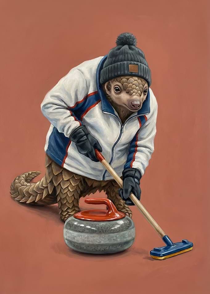 Pangolin playing curling