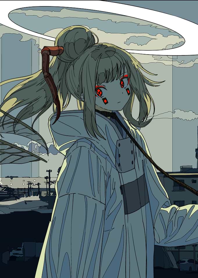 Anime Girl with Halo and Red Eyes