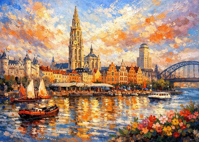 Antwerp, Belgium Impressionist Cityscape Painting