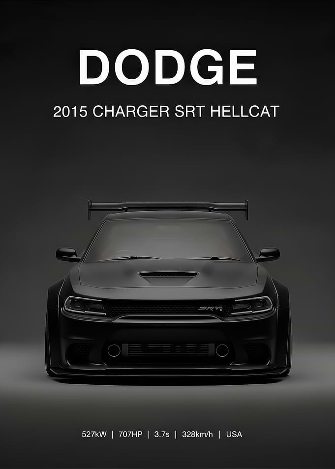 black Dodge Charger SRT Hellcat Poster