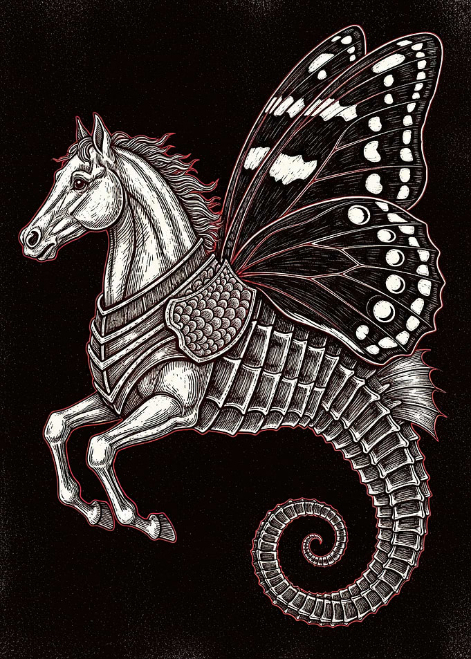 Mythical Creature: Horse-Seahorse Hybrid with Butterfly Wings