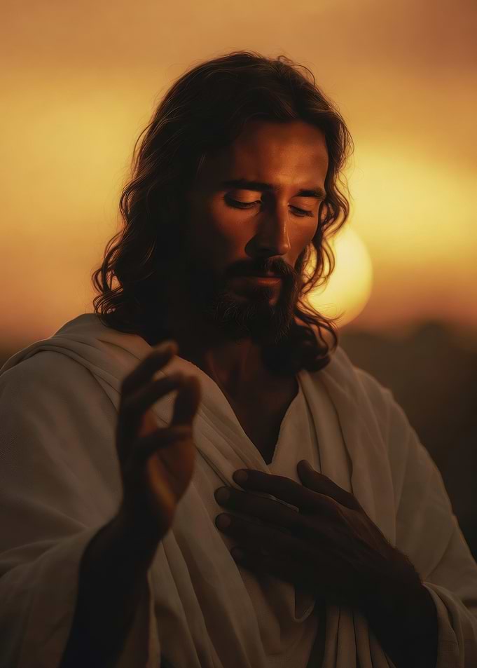 Jesus praying at sunset