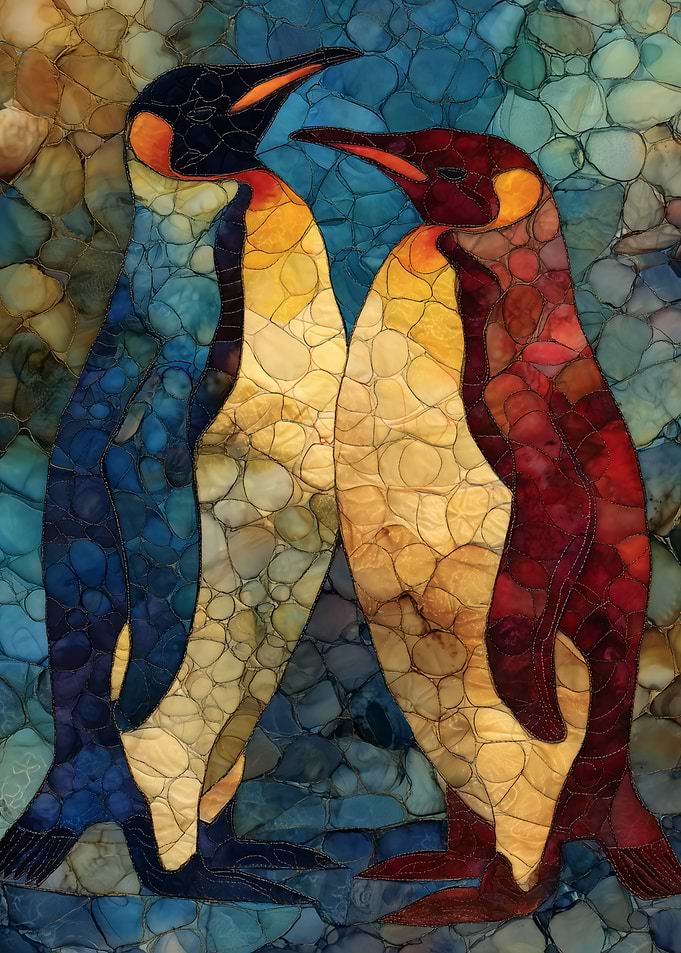 Two King Penguins in Abstract Background