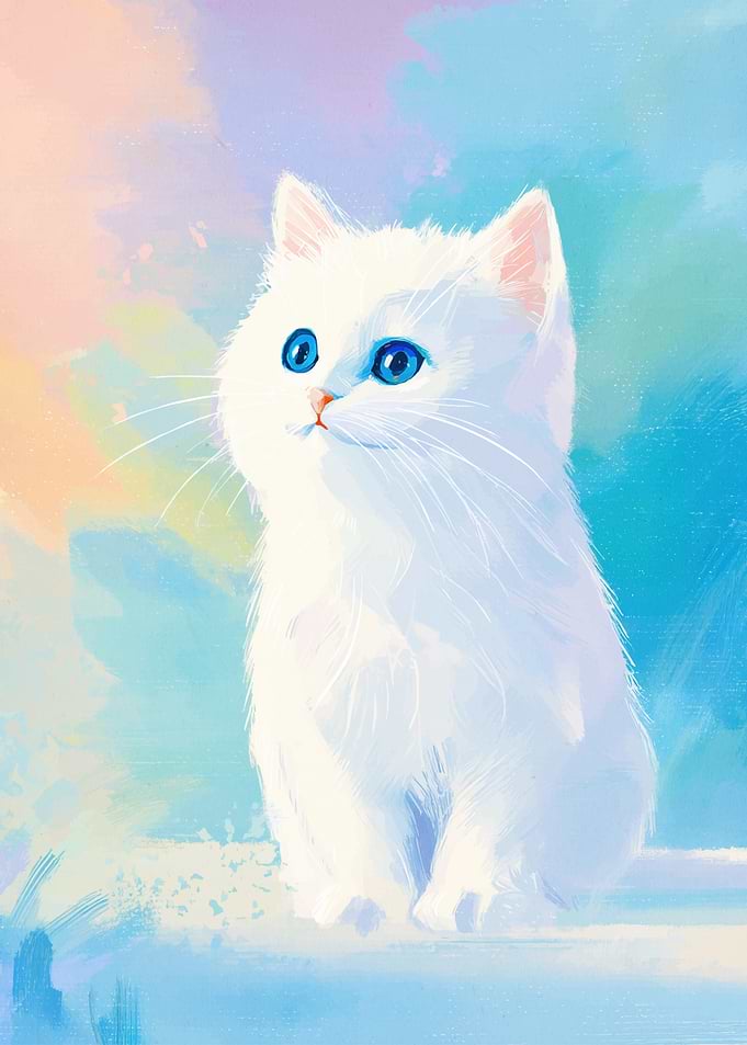 Cute White Kitten with Blue Eyes