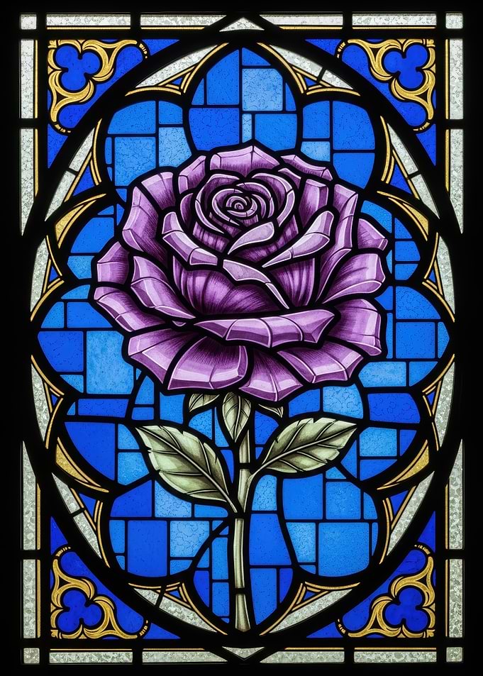 Purple Rose Stained Glass Window