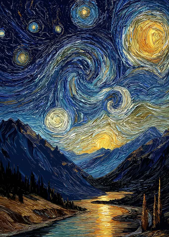 Starry Night Landscape Painting