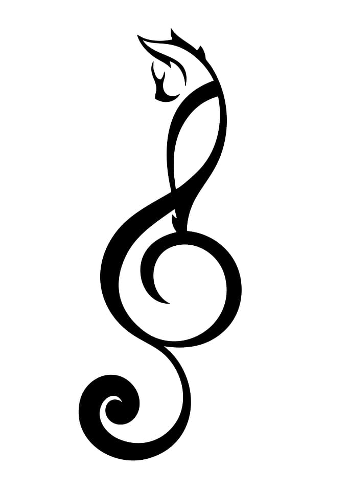 Cat Treble Clef Tattoo Design