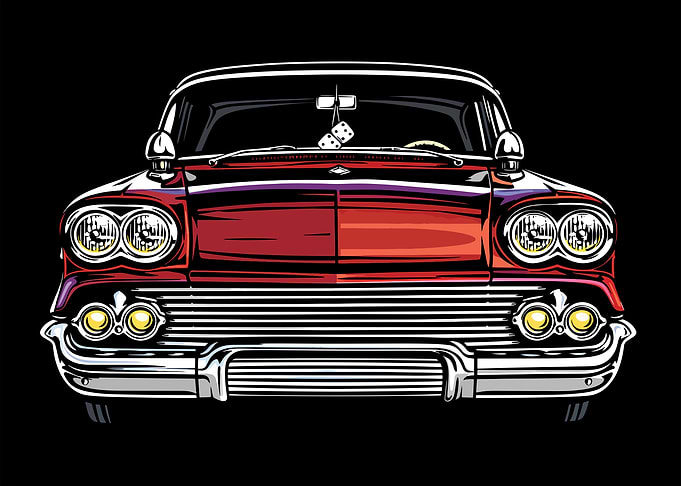 Vintage Red Car Front View