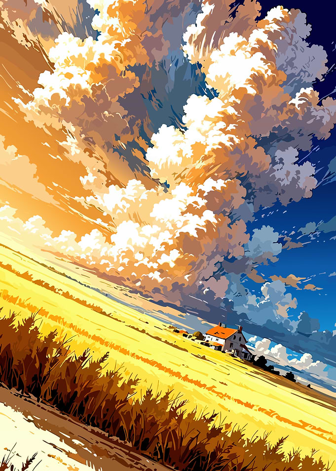 Anime Landscape with House and Clouds