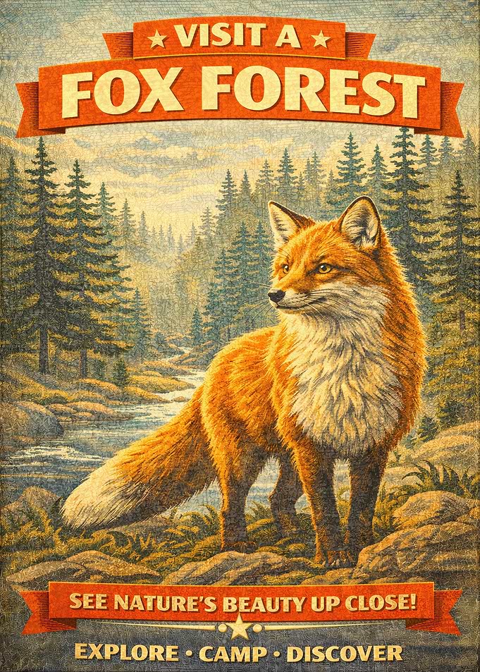 Visit a Fox Forest Vintage Poster