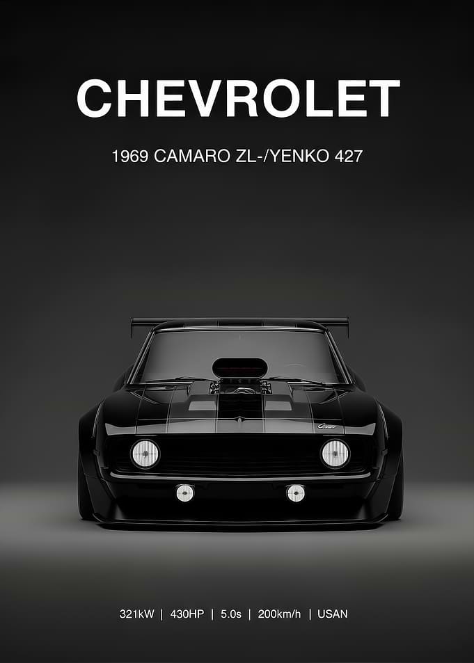 black 1969 Chevrolet Camaro Yenko 427 poster