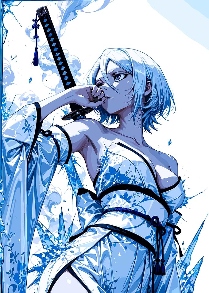 Anime Woman with Katana and Kimono