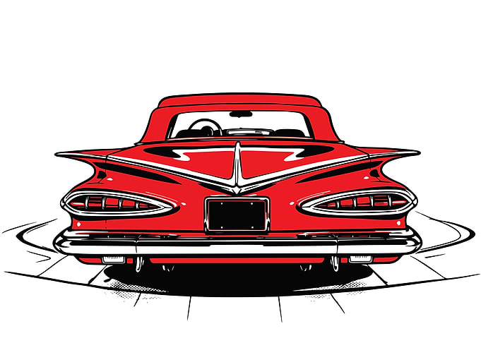 Red Vintage Convertible Car Rear View