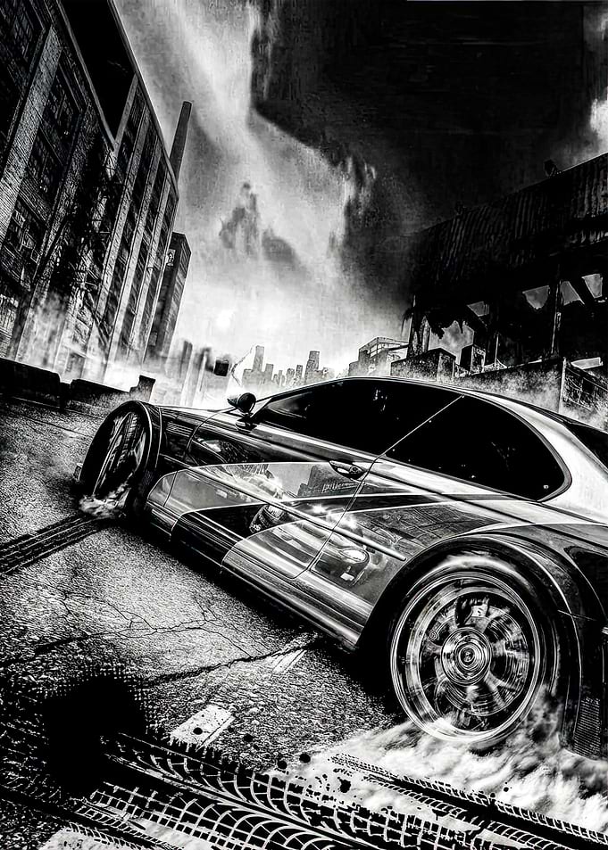 Black and White Car Drifting in City