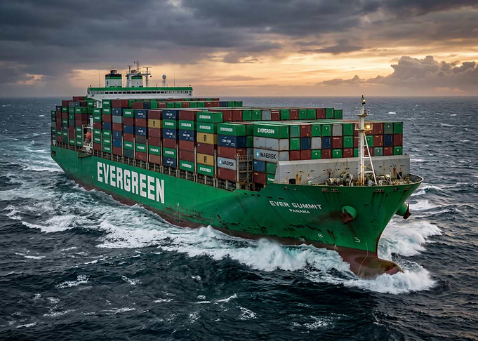 Evergreen container ship at sea