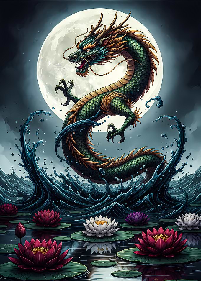 Dragon and Lotus Flowers