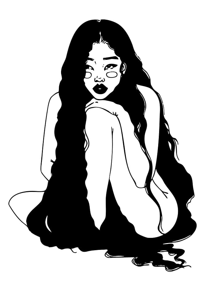 Black and White Illustration of a Woman