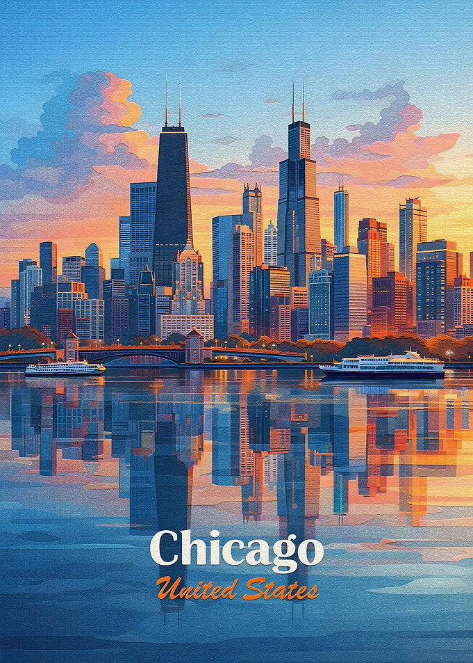 Chicago Skyline at Sunset