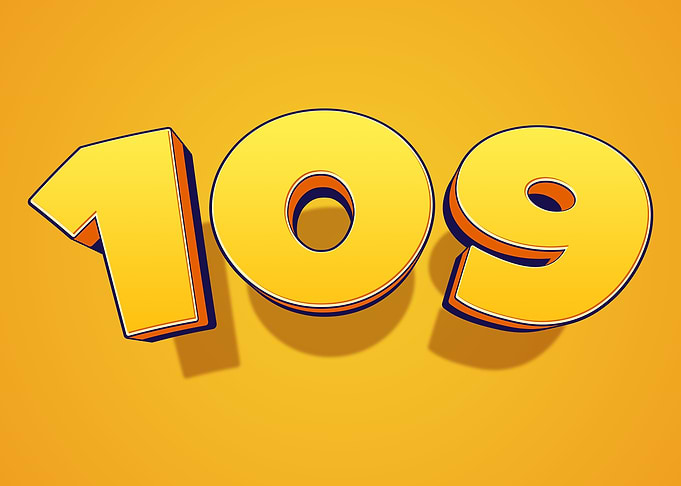 Number 109 in 3D Yellow