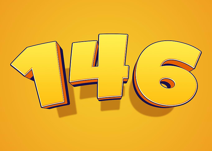 Number 146 in 3D Yellow Font