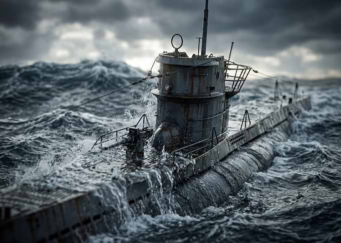 Submarine in Rough Seas