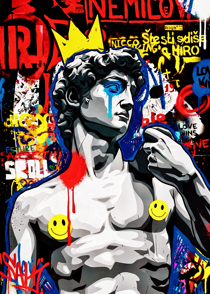 Graffiti David with Crown and Smileys