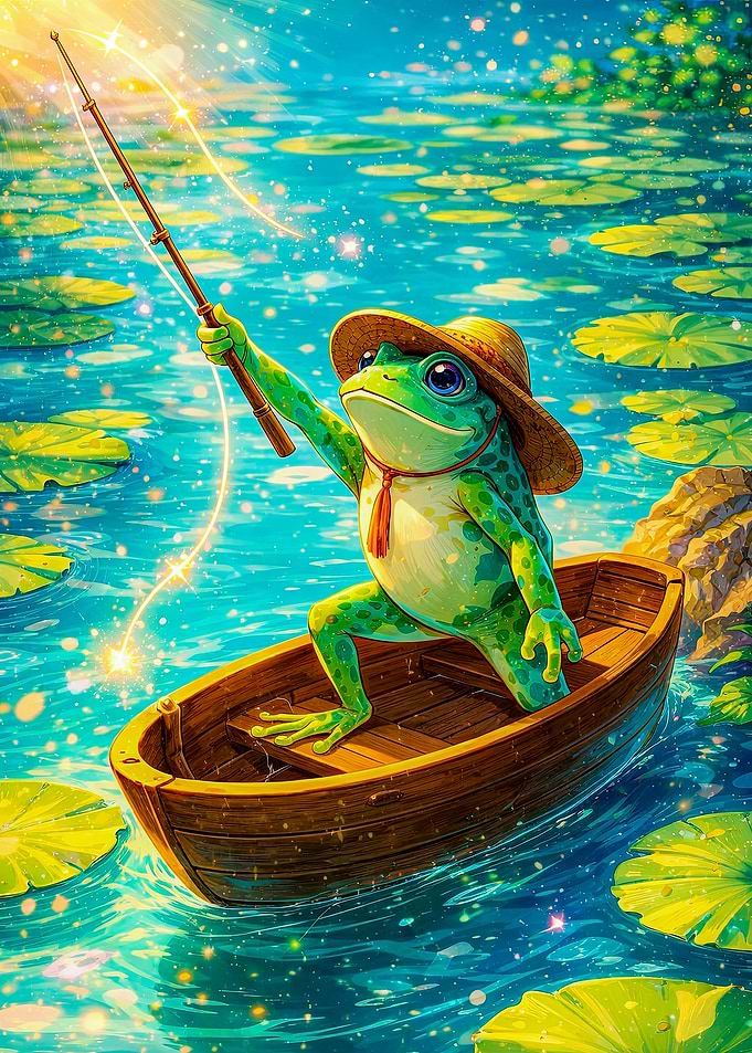 Frog Fishing in a Boat