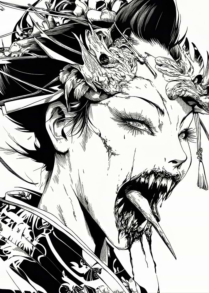 Demonic Geisha with Dragon Headdress