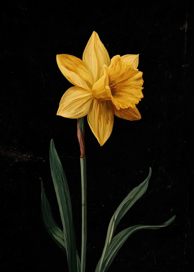 Yellow Daffodil on Black Background