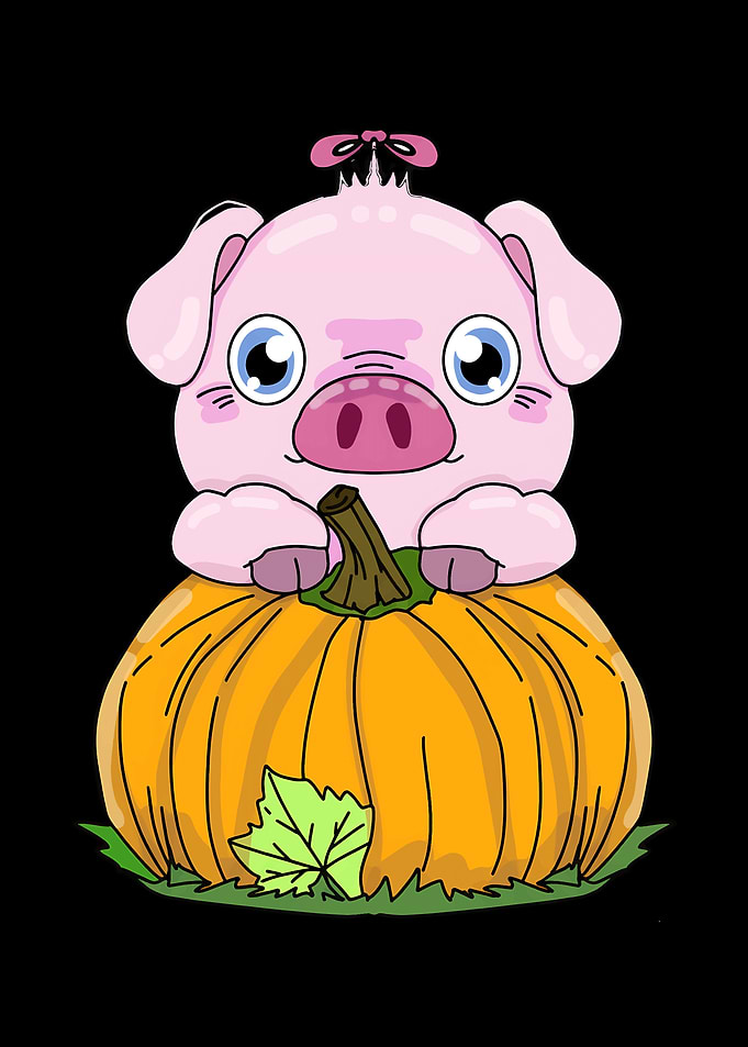 Cute Pig on Pumpkin