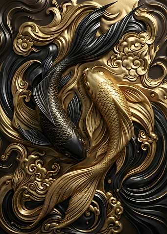 Golden and Black Koi Fish